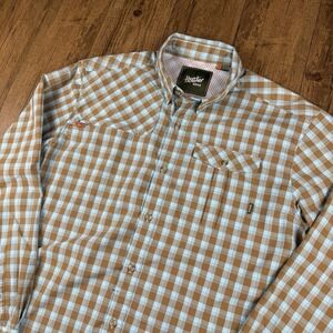 Howler Bros Matagorda Shirt Men Large Blue Brown Vented Fishing Button Up Pocket
